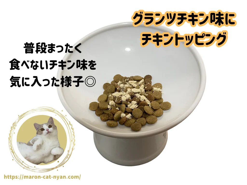グランツキャットフードにチキントッピング
